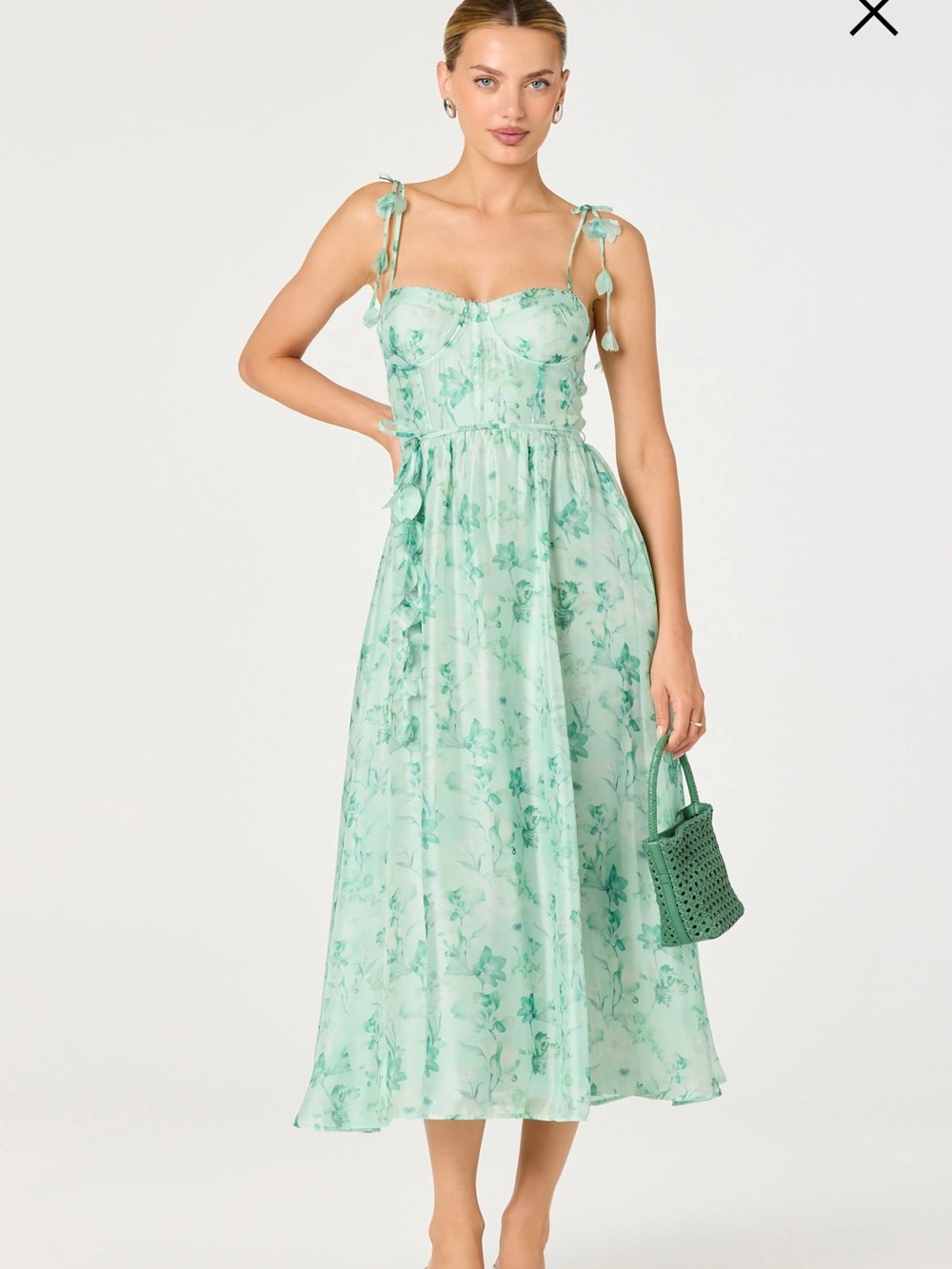 Astr Mint Floral Tie-Strap Midi Dress